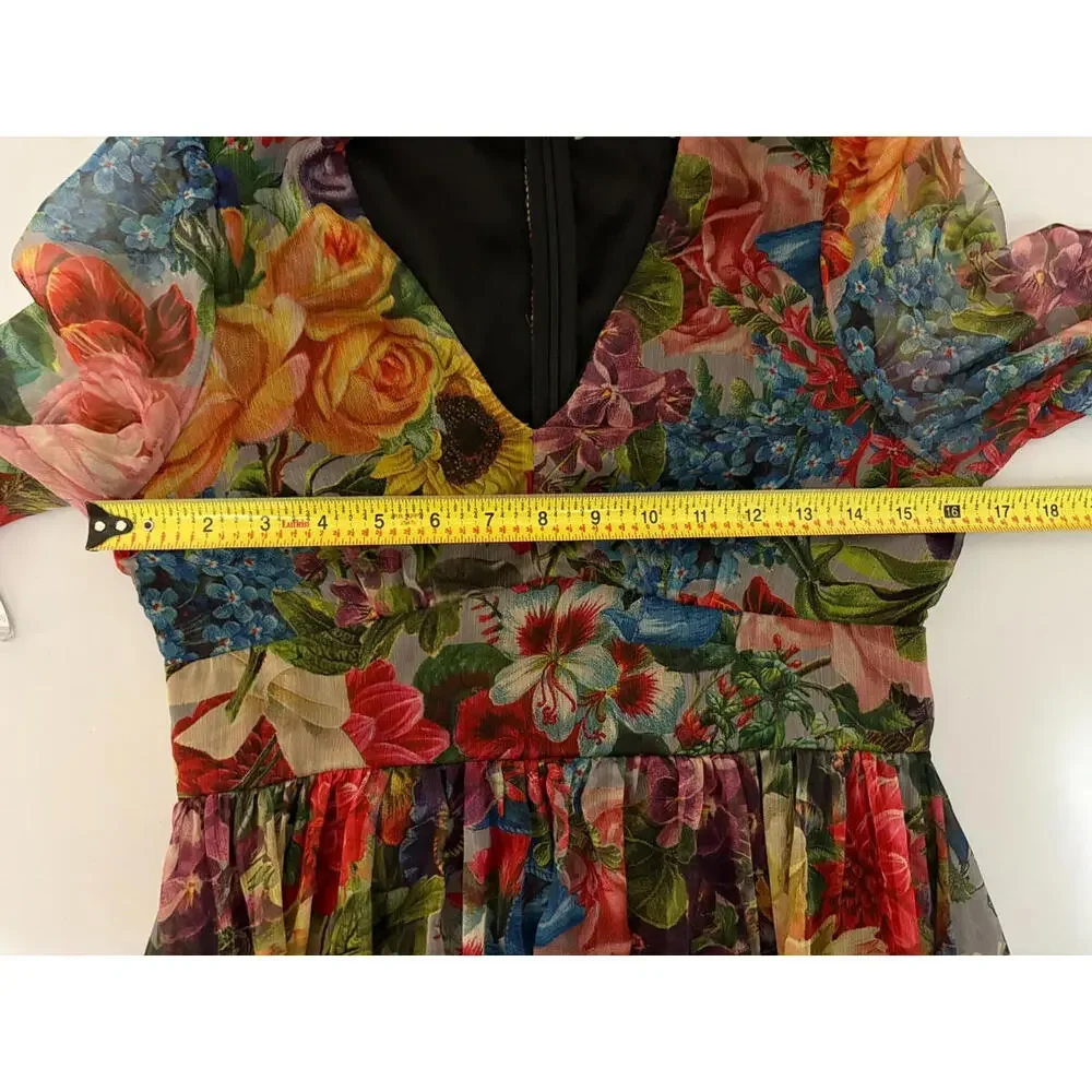 Toleen Dress Womens Medium Floral Babydoll Ruffles Boho Peasant Maxi Sheer L/S - Picture 9 of 9